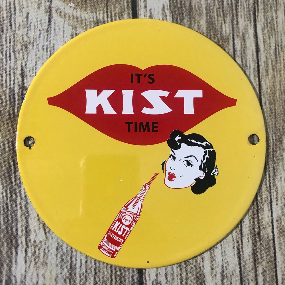 VINTAGE 6” KIST SODA PORCELAIN SIGN